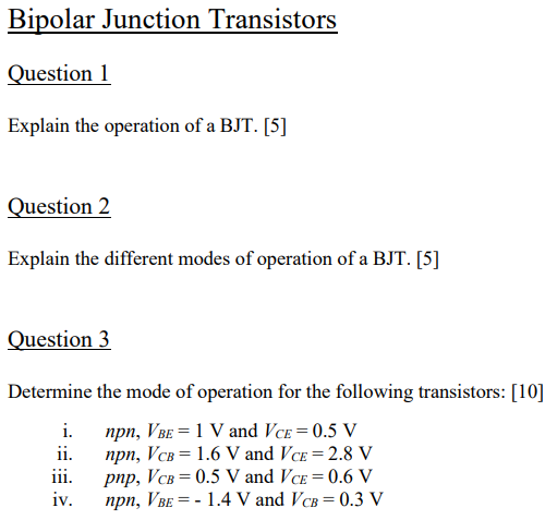 Solved Bipolar Junction Transistors Question 1 Explain the | Chegg.com