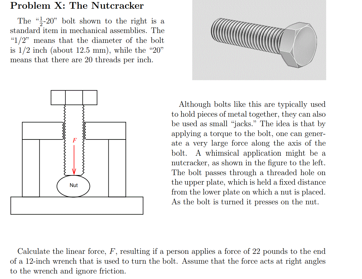 Solved Problem X The Nutcracker The “220” bolt shown to