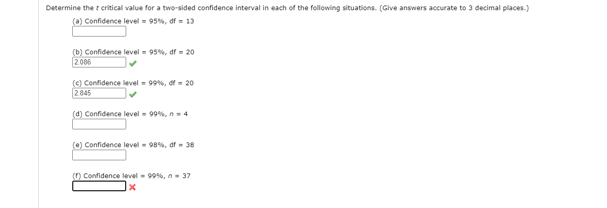 Solved Determine the t critical value for a two-sided | Chegg.com