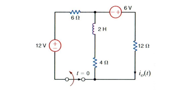 Solved 6V 6 Ω 2 Η 12V + + 12 Ω 4 Ω t = 0 io(1) | Chegg.com