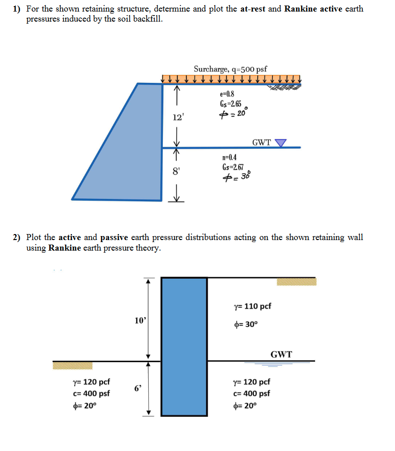 Solved 1) For the shown retaining structure, determine and | Chegg.com