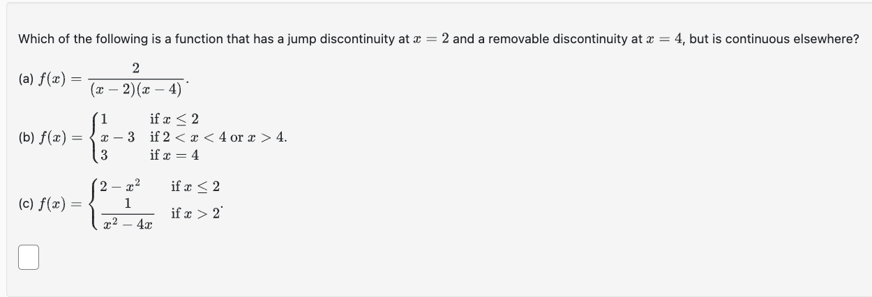 Solved Which of the following is a function that has a jump | Chegg.com