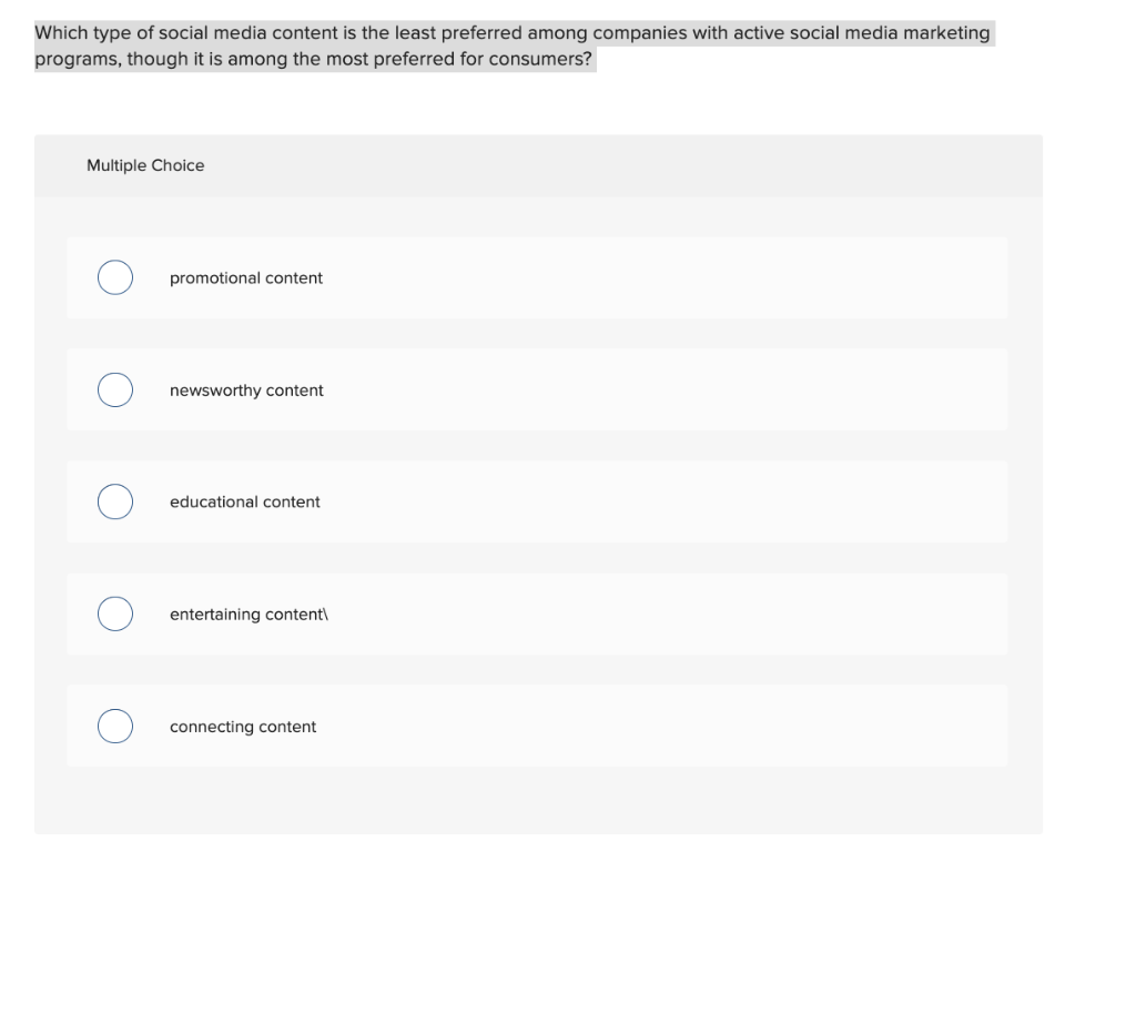 Solved Which type of social media content is the least | Chegg.com
