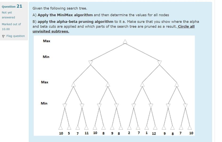 Solved Question 21 Given the following search tree. Not yet | Chegg.com