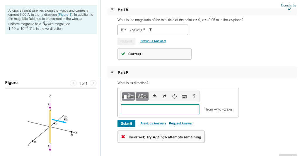 Solved Constants A long, straight wire lies along the y-axis | Chegg.com