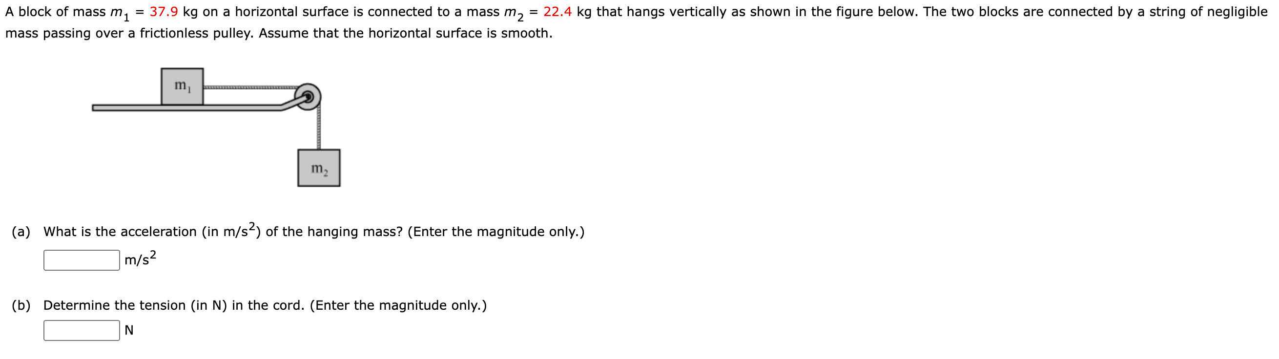 Solved mass passing over a frictionless pulley. Assume that | Chegg.com