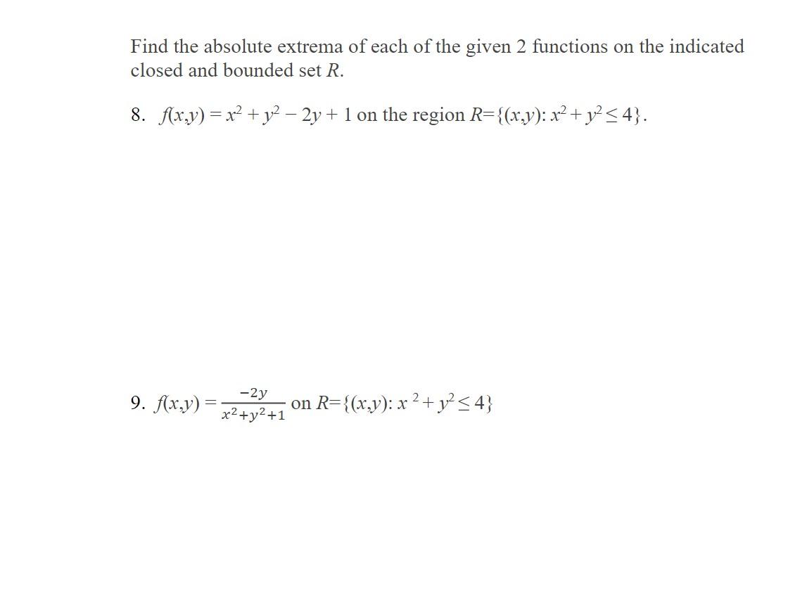 Solved Find The Absolute Extrema Of Each Of The Given 2 | Chegg.com