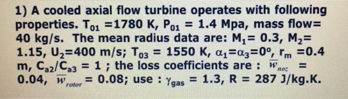 Solved 1) A cooled axial flow turbine operates with | Chegg.com