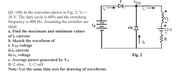 Solved VFD VL FD 12 V R Q2-(40) In the converter shown in | Chegg.com