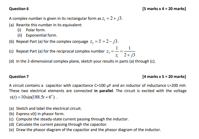 Solved [5 marks x 4 20 marks] Question 6 A complex number is | Chegg.com
