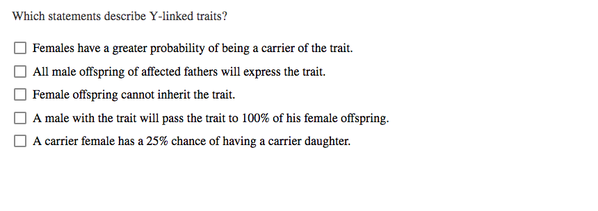 Solved: Which Statements Describe Y-linked Traits? Females... | Chegg.com