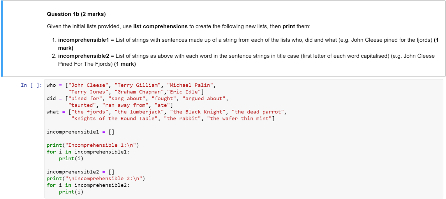 Solved Question 1b (2 marks) Given the initial lists | Chegg.com
