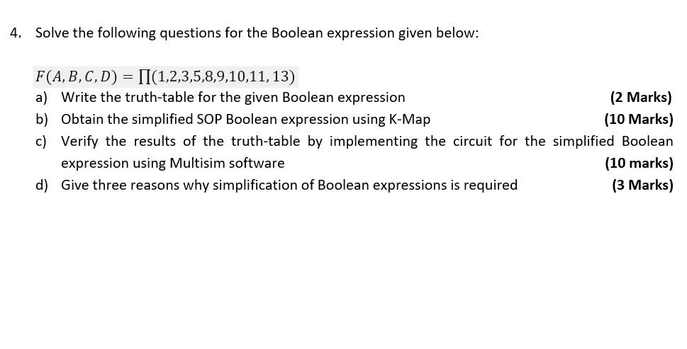 Solved 4. Solve the following questions for the Boolean | Chegg.com
