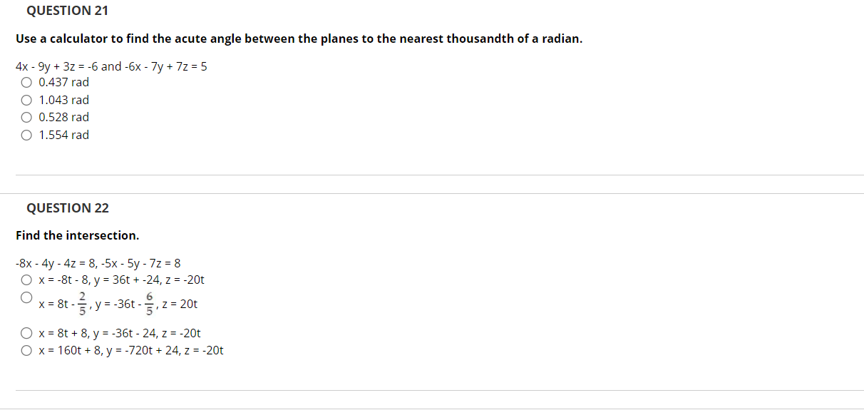 Solved Use A Calculator To Find The Acute Angle Between The | Chegg.com