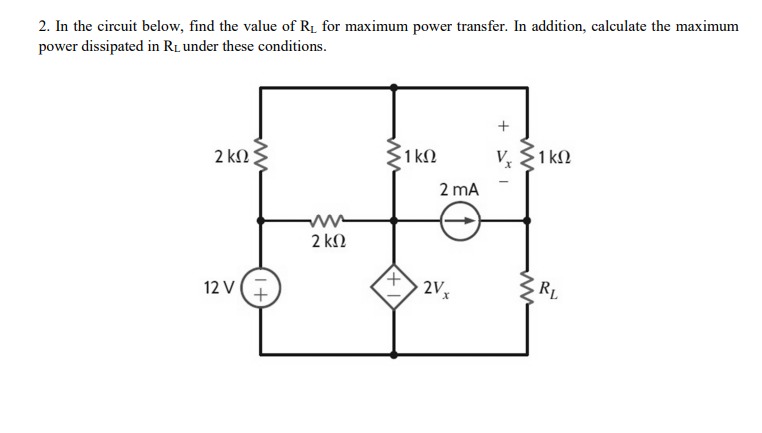 Solved In the circuit below, find the value of RL ﻿for | Chegg.com