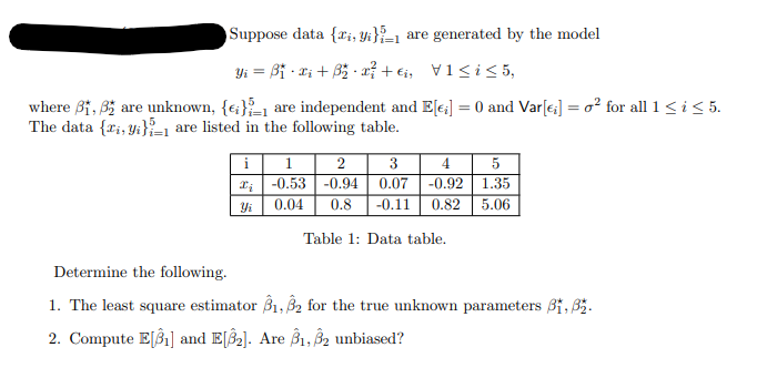 Suppose data {xi,yi}i=15 are generated by the model | Chegg.com