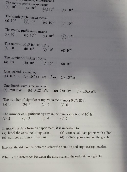 Solved M Ui Aperiment The Metrie Prefix Micro Means A Chegg Com