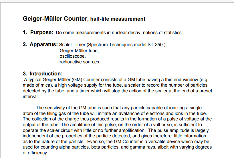 Solved GeigerMüller Counter, halflife measurement 1.