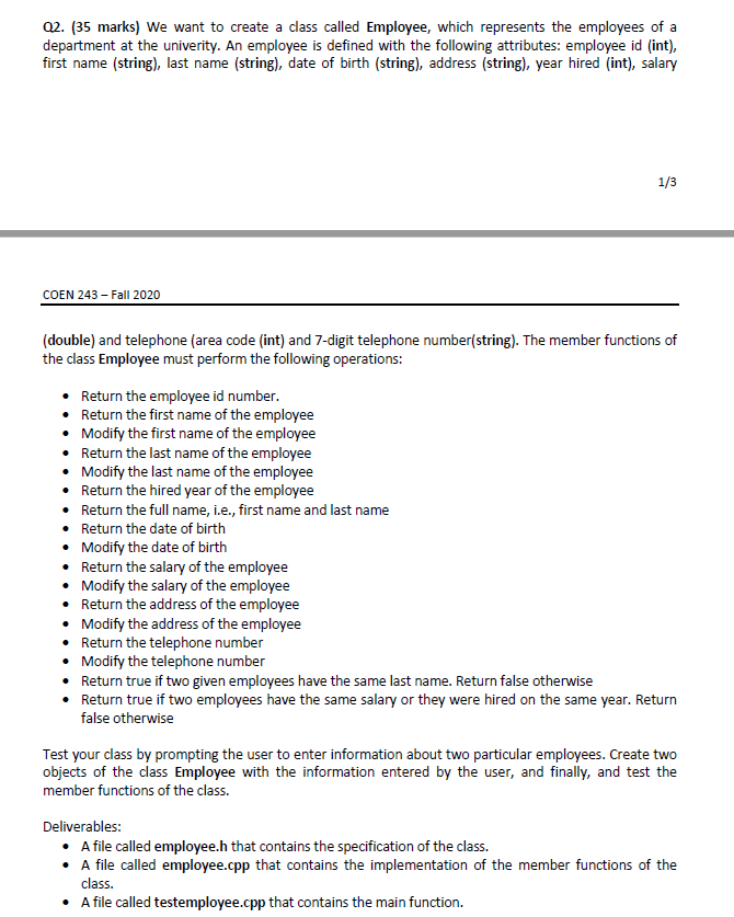 Solved Q2. (35 marks) We want to create a class called | Chegg.com