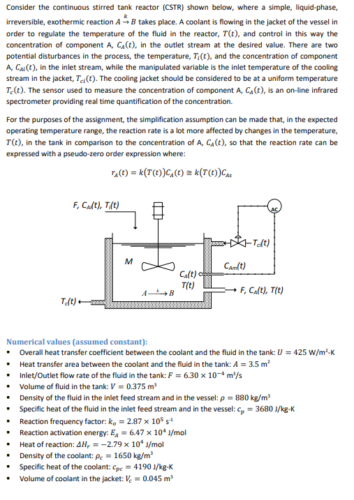 Consider the continuous stirred tank reactor (CSTR)