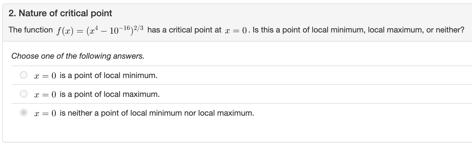 Solved 2. Nature of critical point The function | Chegg.com