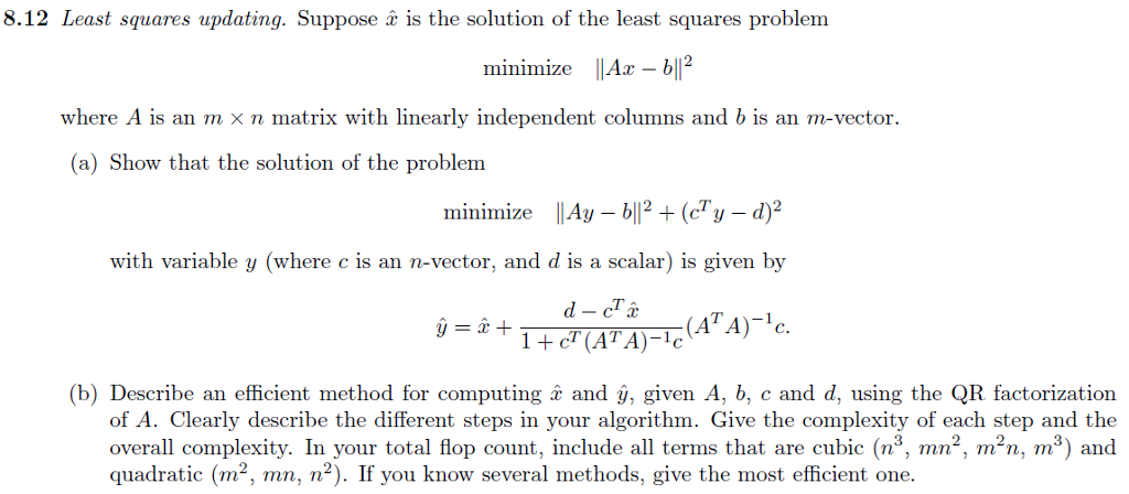 8.12 Least squares updating. Suppose c is the | Chegg.com