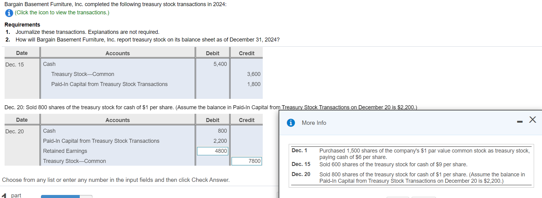 Solved Bargain Basement Furniture, Inc. completed the