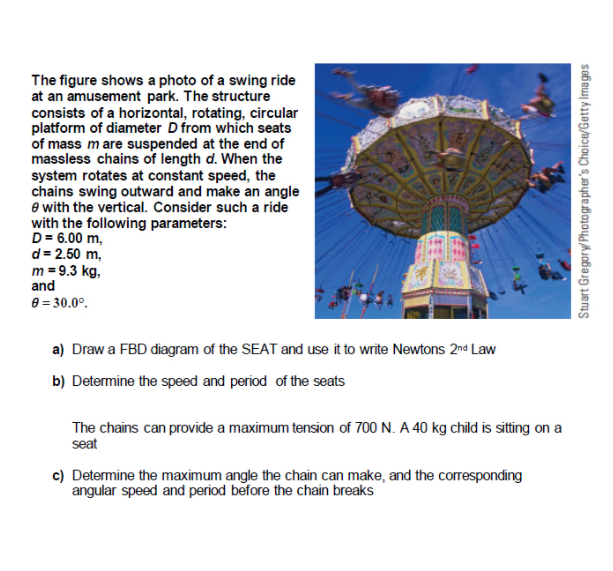 Solved The figure shows a photo of a swing ride at an | Chegg.com