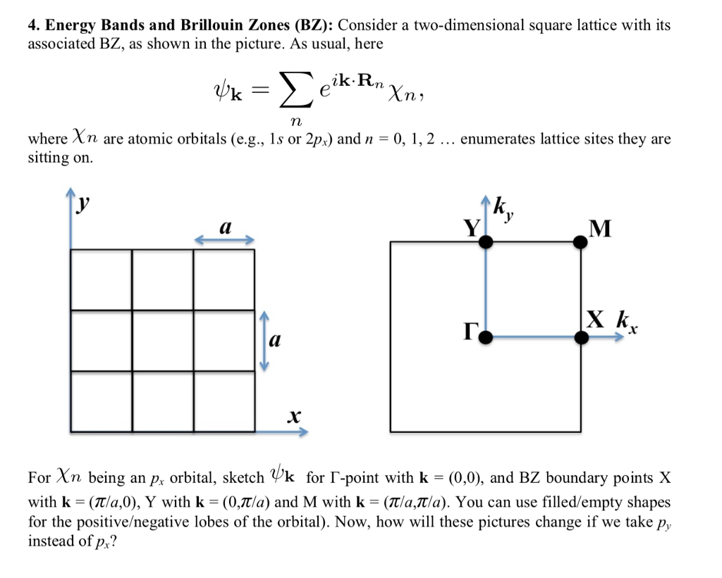Solved 4. Energy Bands and Brillouin Zones (BZ): Consider a | Chegg.com
