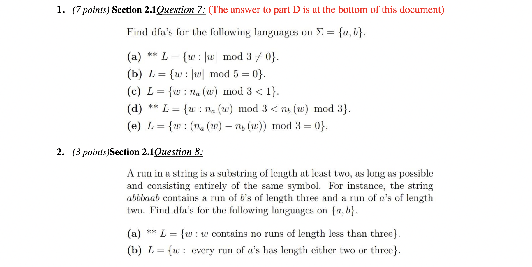 Solved (points) Section 2.1Question 7: (The answer to part D | Chegg.com