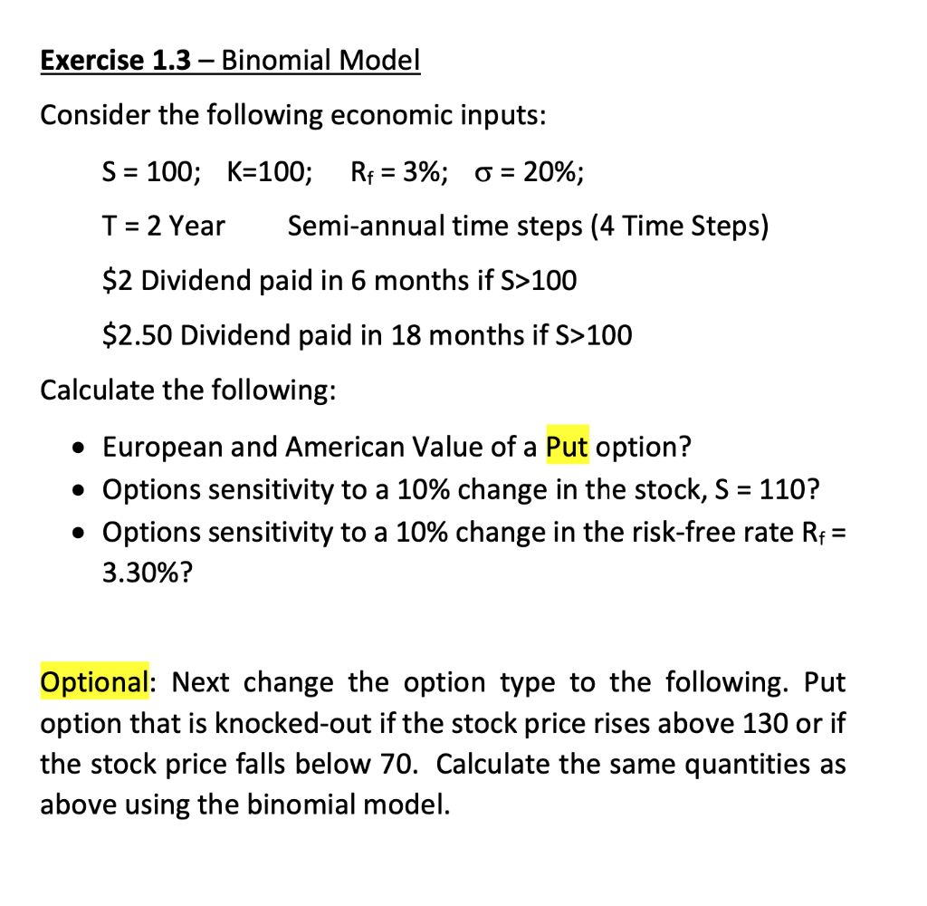 Solved Exercise 1.3 - Binomial Model Consider the following | Chegg.com