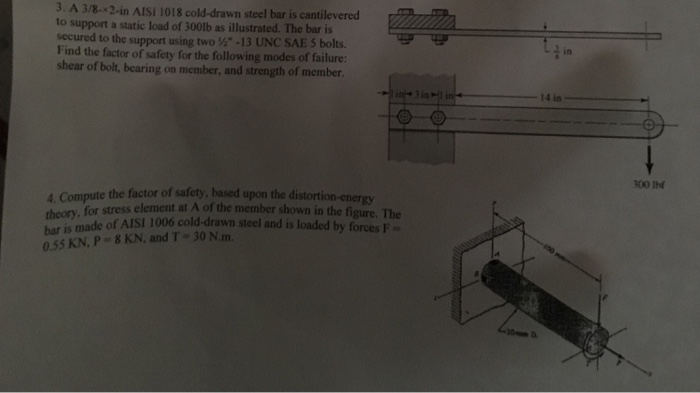 Solved 3. A 3/8-x2-in AISi 1018 cold-drawn steel bar is | Chegg.com