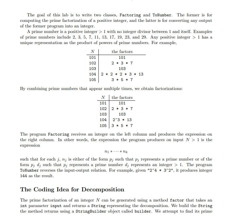 Solved **IN JAVA** Write two classes, Factoring | Chegg.com