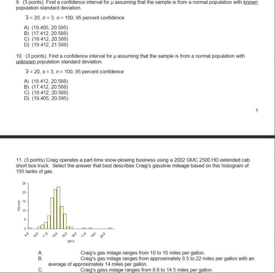 Solved 9. (3 points). Find a confidence interval for u | Chegg.com