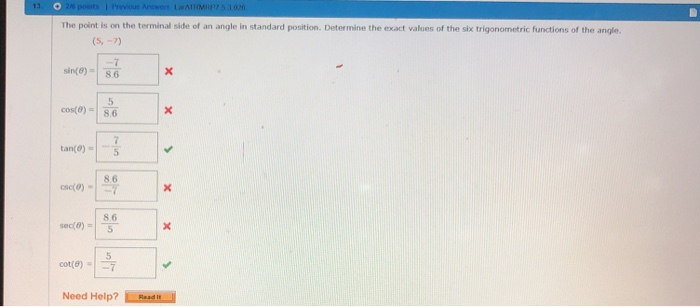 Solved The point is on the terminal side of an angle in | Chegg.com