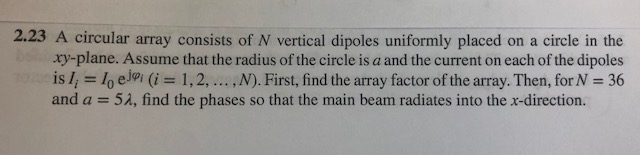 Solved 2.23 A circular array consists of N vertical dipoles | Chegg.com