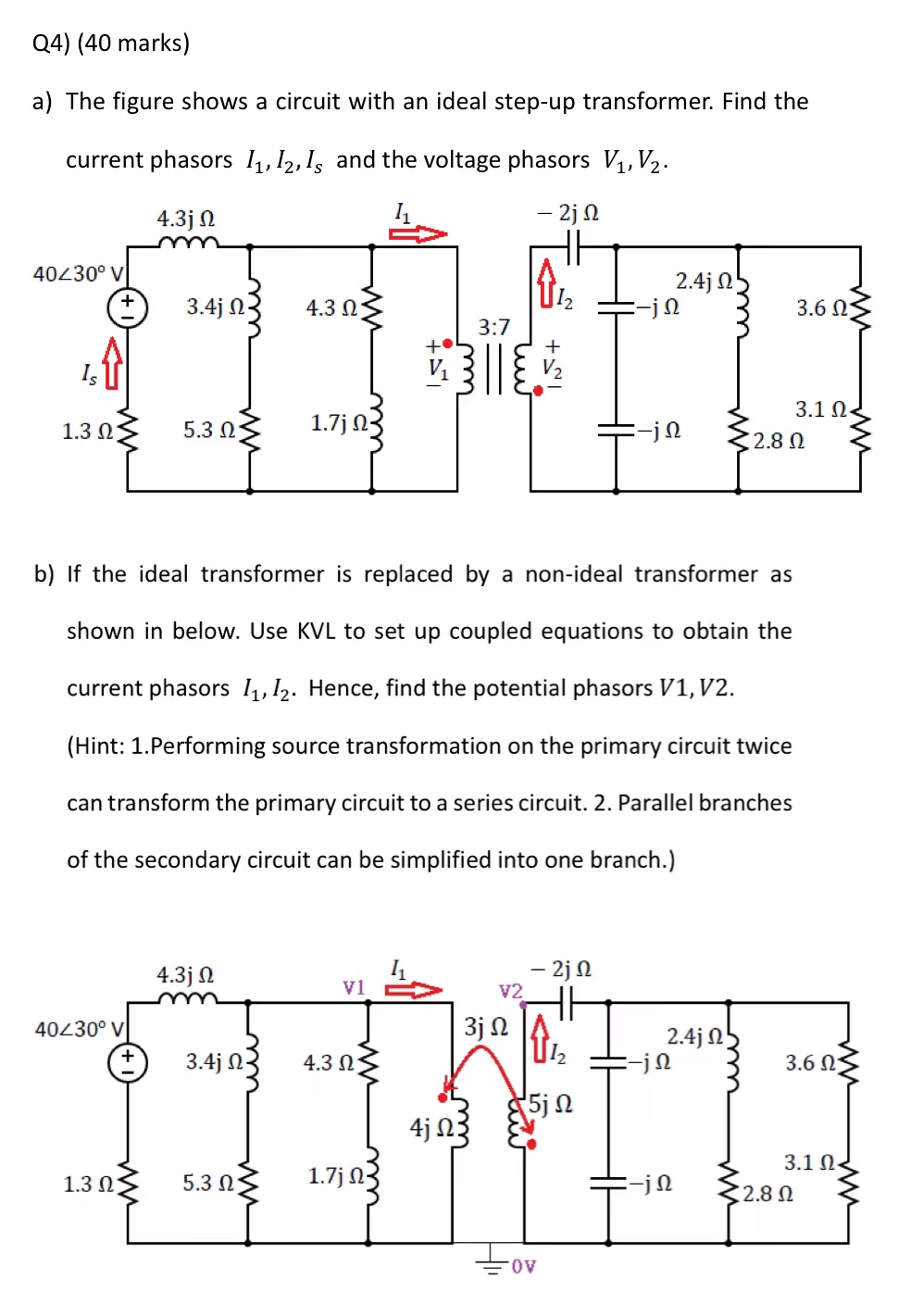 Solved a) The figure shows a circuit with an ideal step-up | Chegg.com