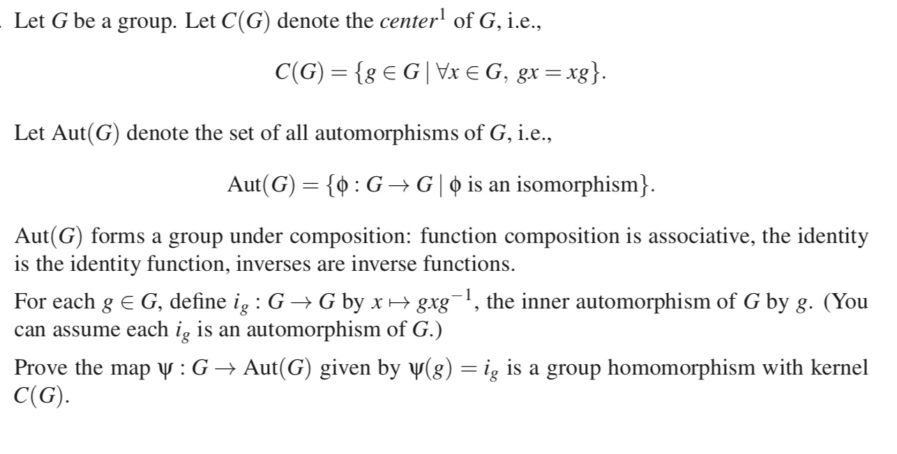 Solved Let G be a group. Let C(G) denote the center of G, | Chegg.com