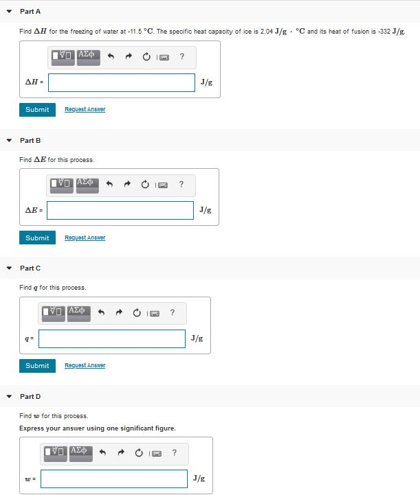 Solved Part A Find Ah For The Freezing Of Water At 11 5 Chegg Com