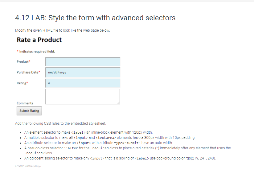 Solved 4.12 LAB: Style the form with advanced selectors | Chegg.com