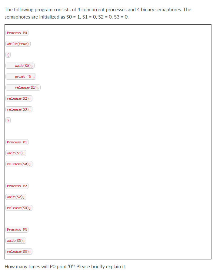 Solved The following program consists of 4 concurrent | Chegg.com