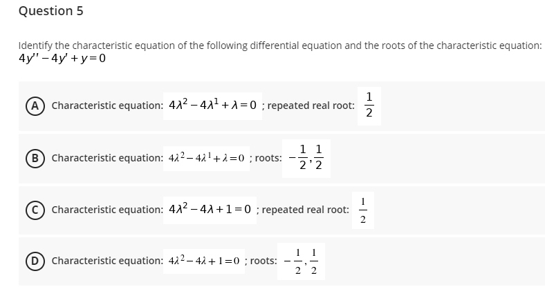 Solved Question 5 Identify the characteristic equation of | Chegg.com