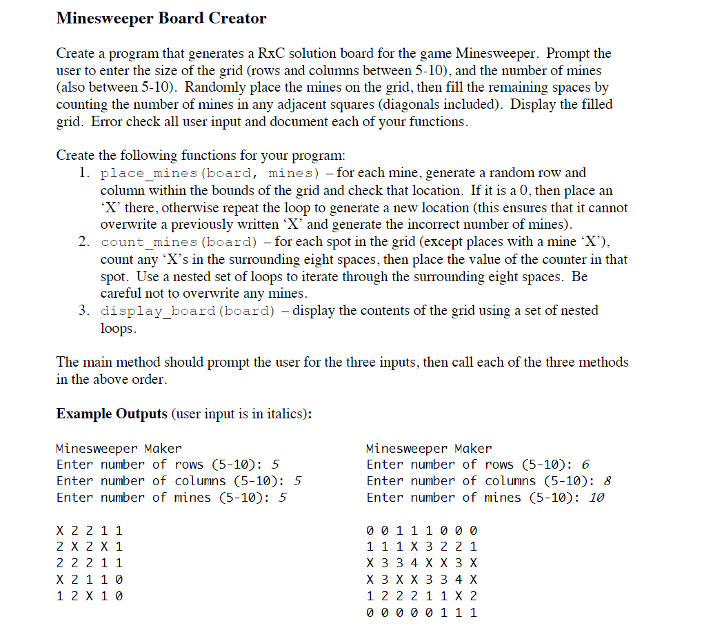 Solved Create a program that generates a RxC solution board | Chegg.com