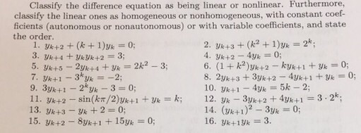 Solved Classify the difference equation as being linear or | Chegg.com