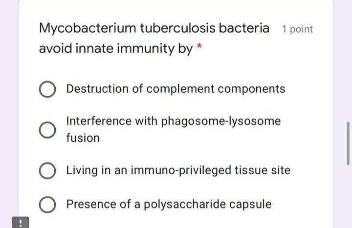 Solved Mycobacterium Tuberculosis Bacteria 1 Point Avoid | Chegg.com