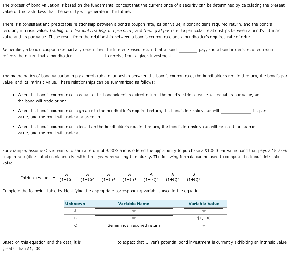 Solved The process of bond valuation is based on the | Chegg.com