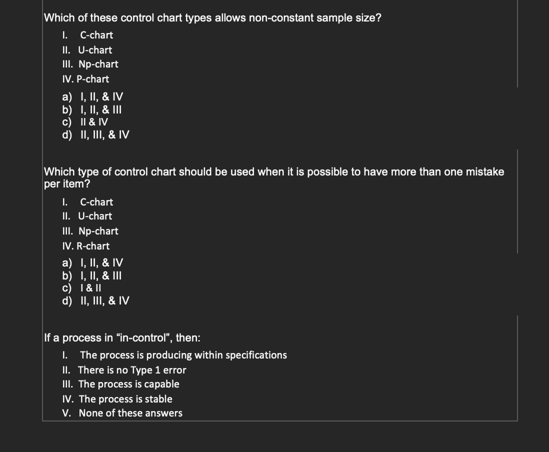 Solved Which of these control chart types allows | Chegg.com