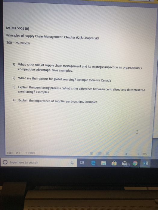 Solved MGMT 5001 (B) Principles of Supply Chain Management | Chegg.com