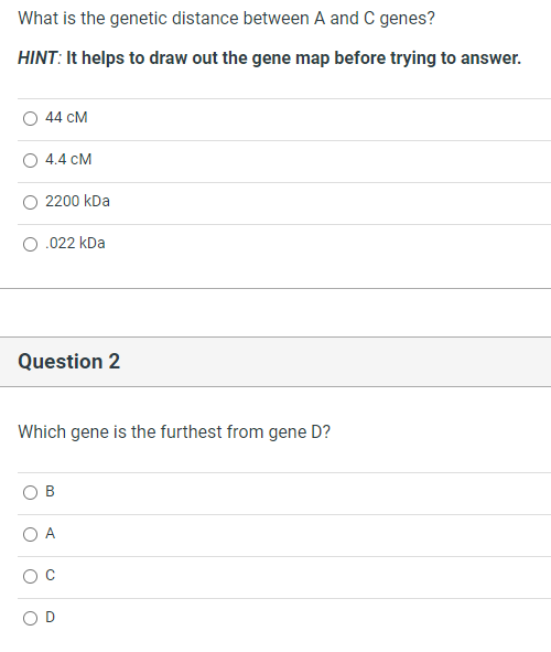 Solved The Recombination Frequencies (RF) Of Genes A, B, C, | Chegg.com