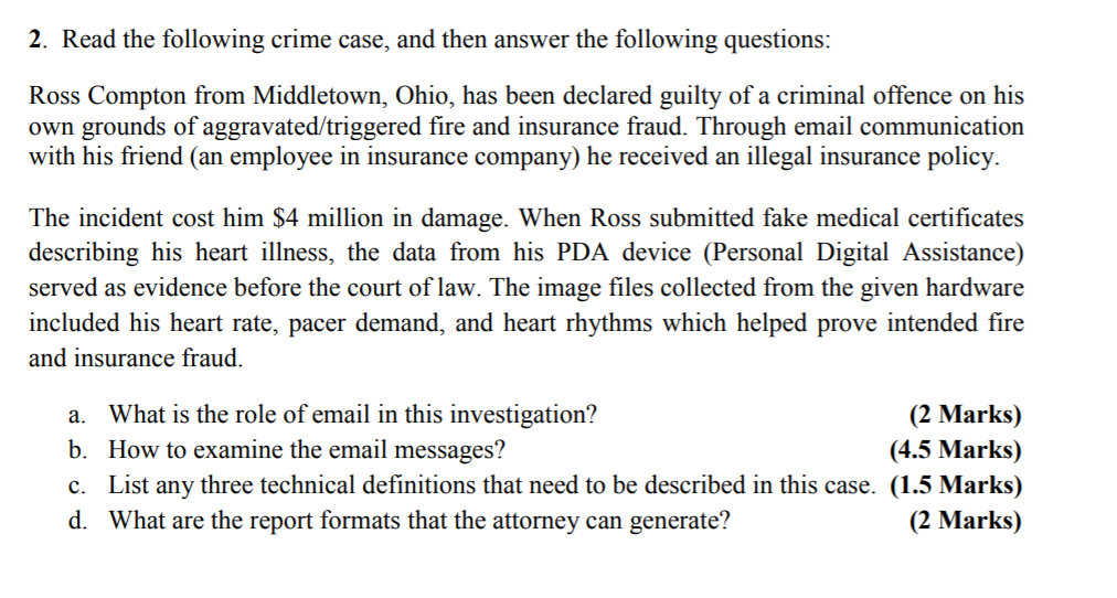 Solved 2 Read The Following Crime Case And Then Answer Chegg Com